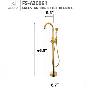 Anzzi Bridal 3-Handle Claw Foot Tub Faucet with Hand Shower in Gold Specification Drawing - Vital Hydrotherapy