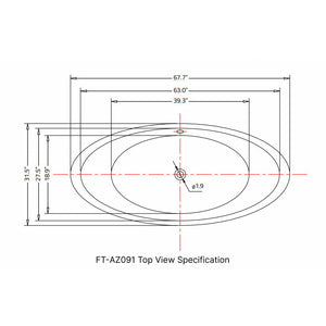 Anzzi Reginald 68 in. Acrylic Soaking Bathtub FTAZ091 - Specification Drawing - Top View - Vital Hydrotherapy