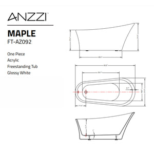 Anzzi Maple 67 in. Acrylic Flatbottom Non-Whirlpool Bathtub FTAZ092 - Specification Drawing - Vital Hydrotherapy