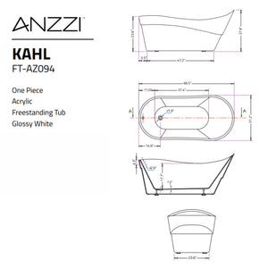 Anzzi Kahl 67 in. Acrylic Flatbottom Non-Whirlpool Bathtub Specification Drawing FTAZ094-0052C - Vital Hydrotherapy