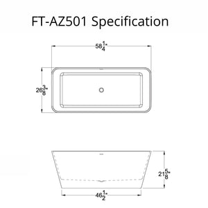 Anzzi Cenere 58.25 in. Solid Surface Soaking Bathtub Specification Drawing FTAZ501-0044B - Vital Hydrotherapy