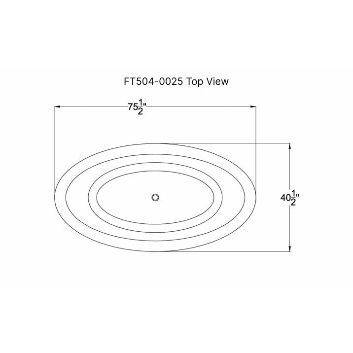 Anzzi Lusso 6.3 ft. Solid Surface Classic Freestanding Soaking Bathtub in Matte White Specification Drawing - Top View - Vital Hydrotherapy