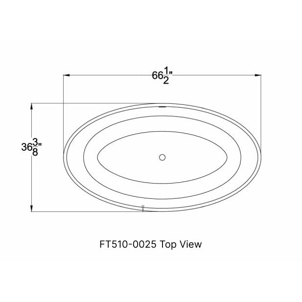 Anzzi Cestino 5.5 ft. Solid Surface Classic Freestanding Soaking Bathtub in Matte White Specification Drawing  - Top View - Vital Hydrotherapy