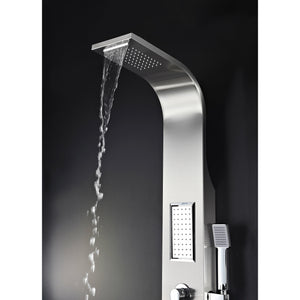 Anzzi Field 58 Inch Full Body Shower Panel with Heavy Rain Shower Head with Cascading Waterfall, Shower Control Knobs, Acu-stream Vector Massage Body Jet Sets and One Euro-grip Free Range Hand Sprayer in Brushed Steel SP-AZ042 - Vital Hydrotherapy