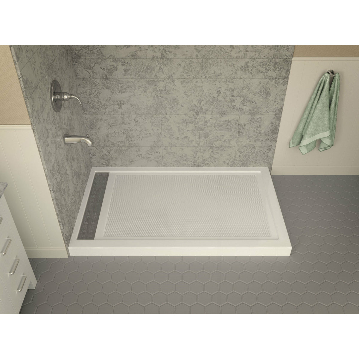 Anzzi Field Series 36 in. x 60 in. Double Threshold Shower Base in Marine Grade Acrylic in Bright and Vibrant White Finish - Left Side Drain - SB-AZ012WL - Lifestyle - Vital Hydrotherapy