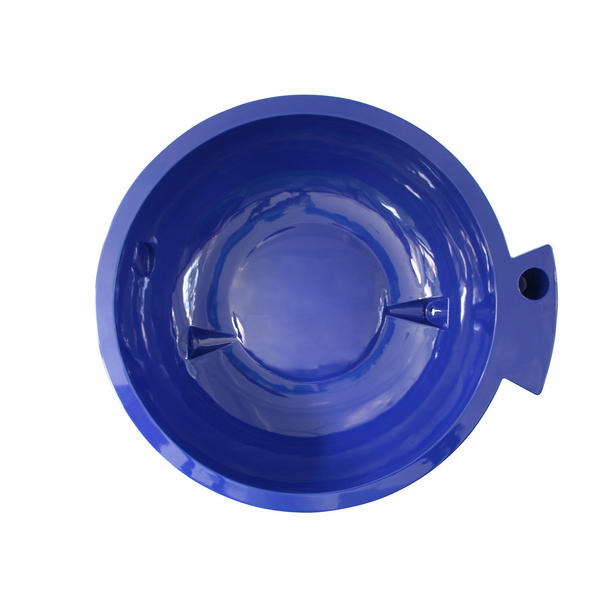 Dark blue ALFI FireHotTub The Round Fire Burning Portable Outdoor Hot Bath Tub made of acrylic and reinforced with a fiberglass core, Flat feet and ledge in a white background, top view