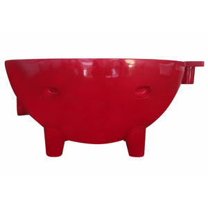 Red wine ALFI FireHotTub The Round Fire Burning Portable Outdoor Hot Bath Tub made of acrylic and reinforced with a fiberglass core, Flat feet and ledge in a white background