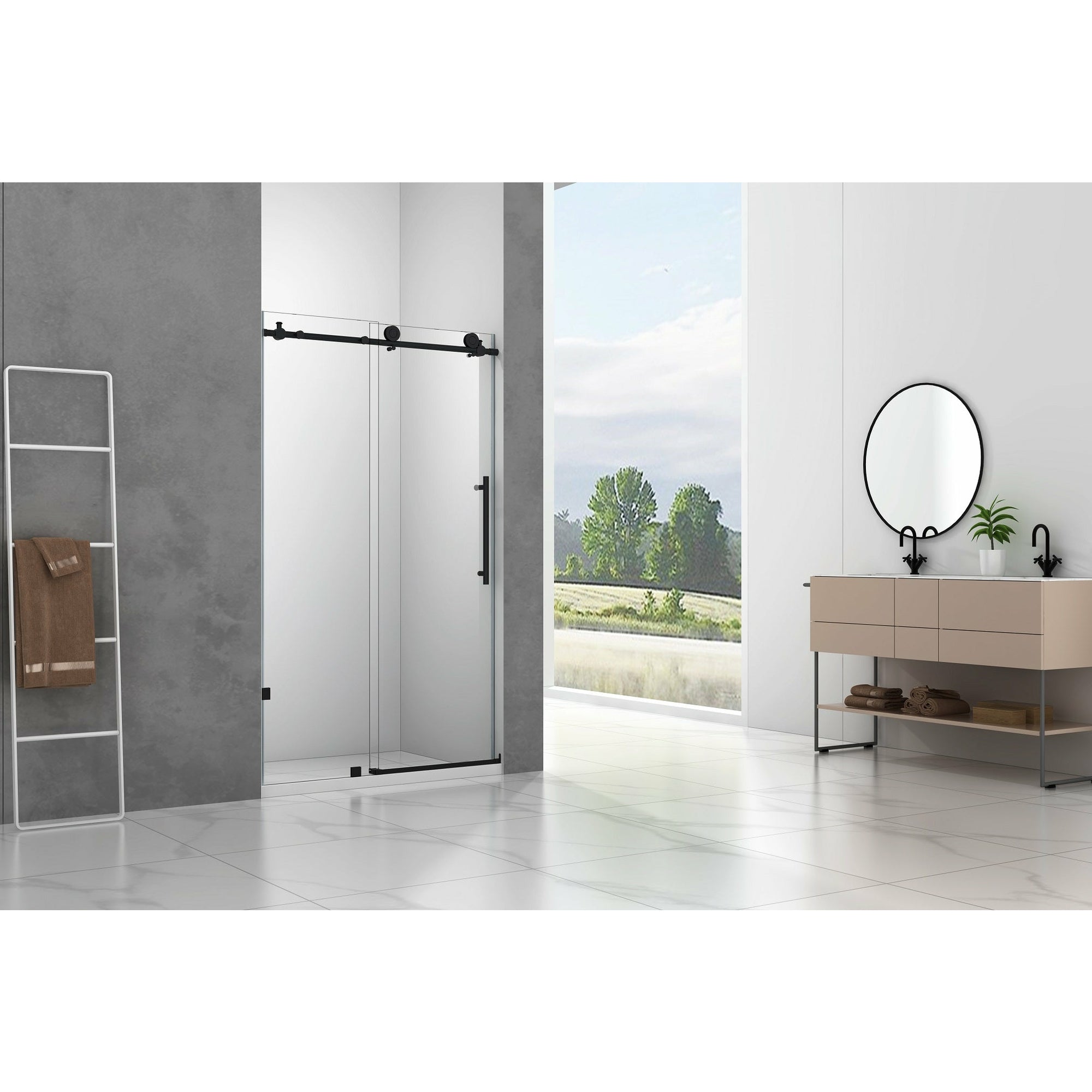 Legion Furniture GD9046-48 46"- 48" Single Sliding Shower Door Set With Hardware - Glass Type: Clear - Stainless Steel Construction - Steel Rollers Closing - Overall Size: 48″ W X 75″ H - Lifestyle setting - GD9046-48 - Vital Hydrotherapy