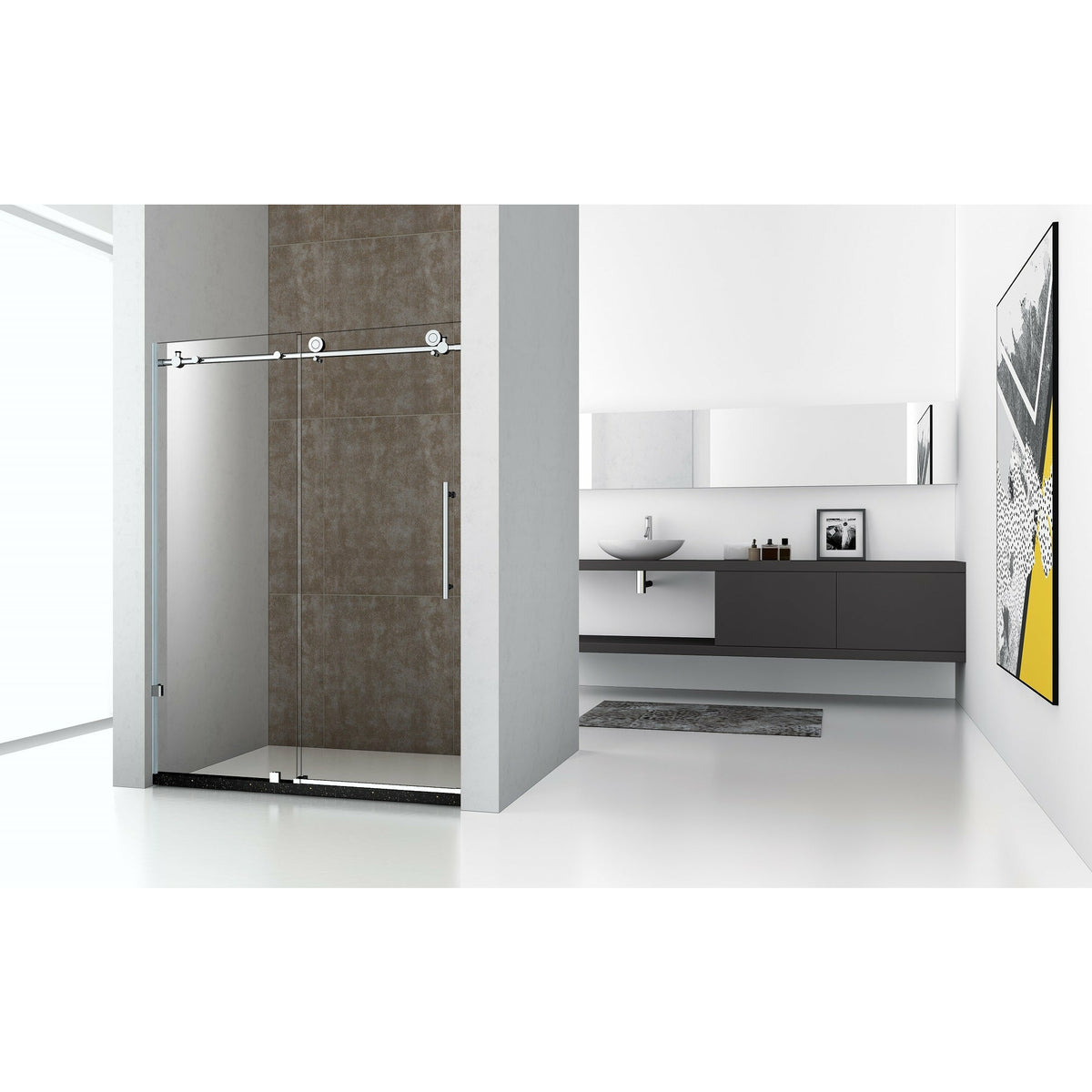 Legion Furniture GD9056-60 56" - 60" Single Sliding Shower Door Set With Hardware GD9056-60 - Glass Type: Clear - Stainless Steel Construction - Chrome - Steel Rollers Closing - Overall Size: 60″ W X 65″ H - Lifestyle Setting - GD9056-60 - Vital Hydrotherapy