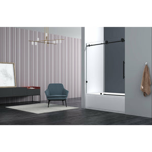 Legion Furniture GD9056-60-s 56" - 60" Single Sliding Shower Door Set With Hardware GD9056-60-s - Glass Type: Clear - Stainless Steel Construction - Black - Steel Rollers Closing - Overall Size: 60″ W X 65″ H - Lifestyle Setting - GD9056-60-S - Vital Hydrotherapy