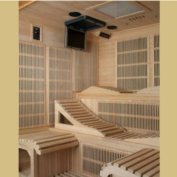 Infrared Sauna 6 person Natural hemlock wood construction inside partial build view