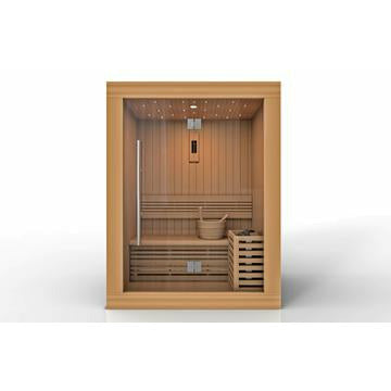 Traditional Steam Sauna - 2 person Canadian Red Cedar with glass door isometrical view