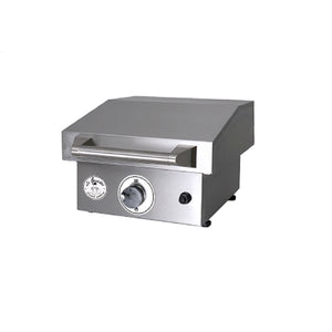 Wee Griddle-1 burner gas-Lid - 304 Stainless Steel Housing, 1 U-Shape Burner, Thermocouple Valve with stainless steel cover and handle in a white background, isometric view