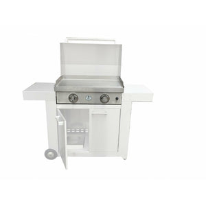 Le Griddle-2 burner gas - Stainless steel, Removable stainless steel griddle plate, Ventilation grill, curved tray with safety valve and thermocouple - open - in a white background front view