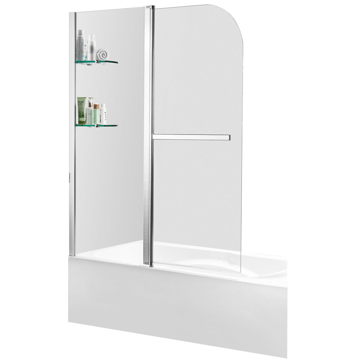 Anzzi Galleon 48 in. x 58 in. Frameless Tub Door with Tsunami Guard - Tempered Glass - Marine Grade Aluminum Alloy - Brushed Nickel -  SD-AZ054-01 - Vital Hydrotherapy