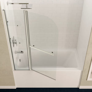 Anzzi Galleon 48 in. x 58 in. Frameless Tub Door with Tsunami Guard - Tempered Glass - Marine Grade Aluminum Alloy - Brushed Nickel - SD-AZ054-01 - Lifestyle - Vital Hydrotherapy
