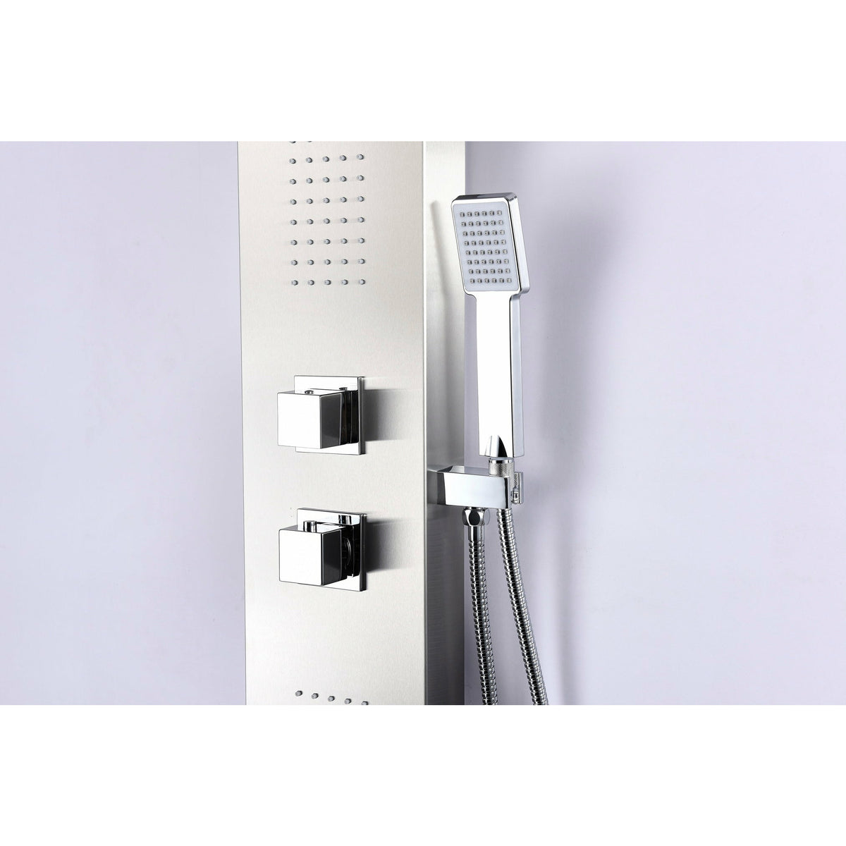 Anzzi Two Directional Acu-stream Body Jets, Two Shower Control Knobs and Euro-grip Free Range Hand Sprayer in Brushed Steel SP-AZ8093 - Vital Hydrotherapy