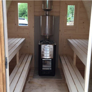 Harvia Sauna Stainless steel Chimney & Heat Shield Set for out the Top BSB214 - Inside setting  - with solid benches
