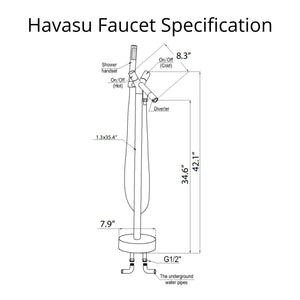Havasu Faucet with Hand Shower Specification DrawingFTAZ096 - Vital Hydrotherapy