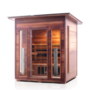 Rustic Infrared Sauna Canadian red cedar inside and out slope roof with glass door and windows isometric view