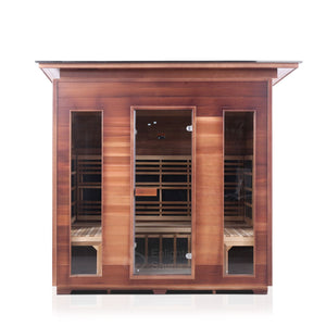 Rustic Infrared Sauna Canadian red cedar slope roof with glass door and windows front view