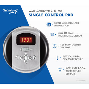 SteamSpa Indulgence wall mounted analog single control pad - Brushed Nickel finish - Digital display of temperature - soft keypad - with functions - Vital Hydrotherapy