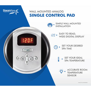 SteamSpa Indulgence wall mounted analog single control pad - Polished Chrome finish - Digital display of temperature - soft keypad - with functions - Vital Hydrotherapy