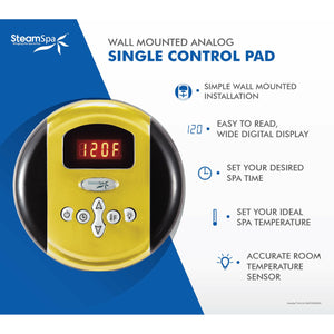 SteamSpa Indulgence wall mounted analog single control pad - Polished Gold finish - Digital display of temperature - soft keypad - with functions - Vital Hydrotherapy