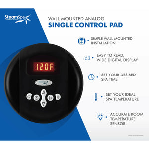 SteamSpa Indulgence wall mounted analog single control pad - Matte Black finish - Digital display of temperature - soft keypad - with functions - Vital Hydrotherapy