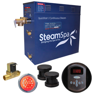 SteamSpa Indulgence 10.5 KW QuickStart Acu-Steam Bath Generator Package - Stainless Steel - Oil Rubbed Bronze finish - 9.5 in. L x 17 in. W x 15 in. H - Includes a 10.5kW QuickStart Acu-Steam Bath Generator, Control Panel or Touch Pad Control Panel, Two Oil Rubbed Bronze Steam heads, Chroma therapy three color mode LED light, Pressure Relief Valve, with built-in auto drain - IN1050 - Vital Hydrotherapy