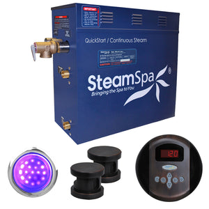 SteamSpa Indulgence 10.5 KW QuickStart Acu-Steam Bath Generator Package - Stainless Steel - Oil Rubbed Bronze finish - 9.5 in. L x 17 in. W x 15 in. H - Includes a 10.5kW QuickStart Acu-Steam Bath Generator, Control Panel or Touch Pad Control Panel, Two Oil Rubbed Bronze Steam heads, Chroma therapy three color mode LED light, Pressure Relief Valve - IN1050 - Vital Hydrotherapy