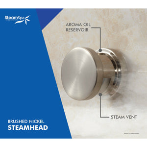 SteamSpa Brushed nickel steam head with label (Aroma oil reservoir and steam vent) - Vital Hydrotherapy