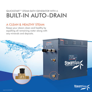 SteamSpa Indulgence 12 KW QuickStart Acu-Steam Bath Generator with built-in auto drain- Stainless Steel - Vital Hydrotherapy