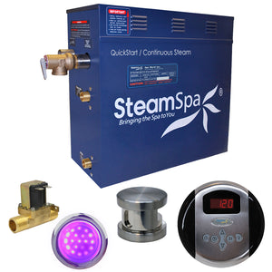 SteamSpa Indulgence 4.5 KW QuickStart Acu-Steam Bath Generator Package - Stainless steel - 12 in. L x 6 in. W x 2 in. H - Brushed Nickel - Includes a 4.5kW QuickStart Acu-Steam Bath Generator, Control Panel, Brushed Nickel Steam head, Chroma therapy Light, with built-in auto drain - IN450 - Vital Hydrotherapy