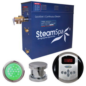 SteamSpa Indulgence 4.5 KW QuickStart Acu-Steam Bath Generator Package - Stainless steel - 12 in. L x 6 in. W x 2 in. H - Polished Chrome finish - Includes a 4.5kW QuickStart Acu-Steam Bath Generator, Control Panel, Polished Chrome Steam head, Chroma therapy Light - IN450 - Vital Hydrotherapy