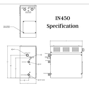  4.5 KW QuickStart Acu-Steam Bath Generator Specification drawing  - Vital Hydrotherapy