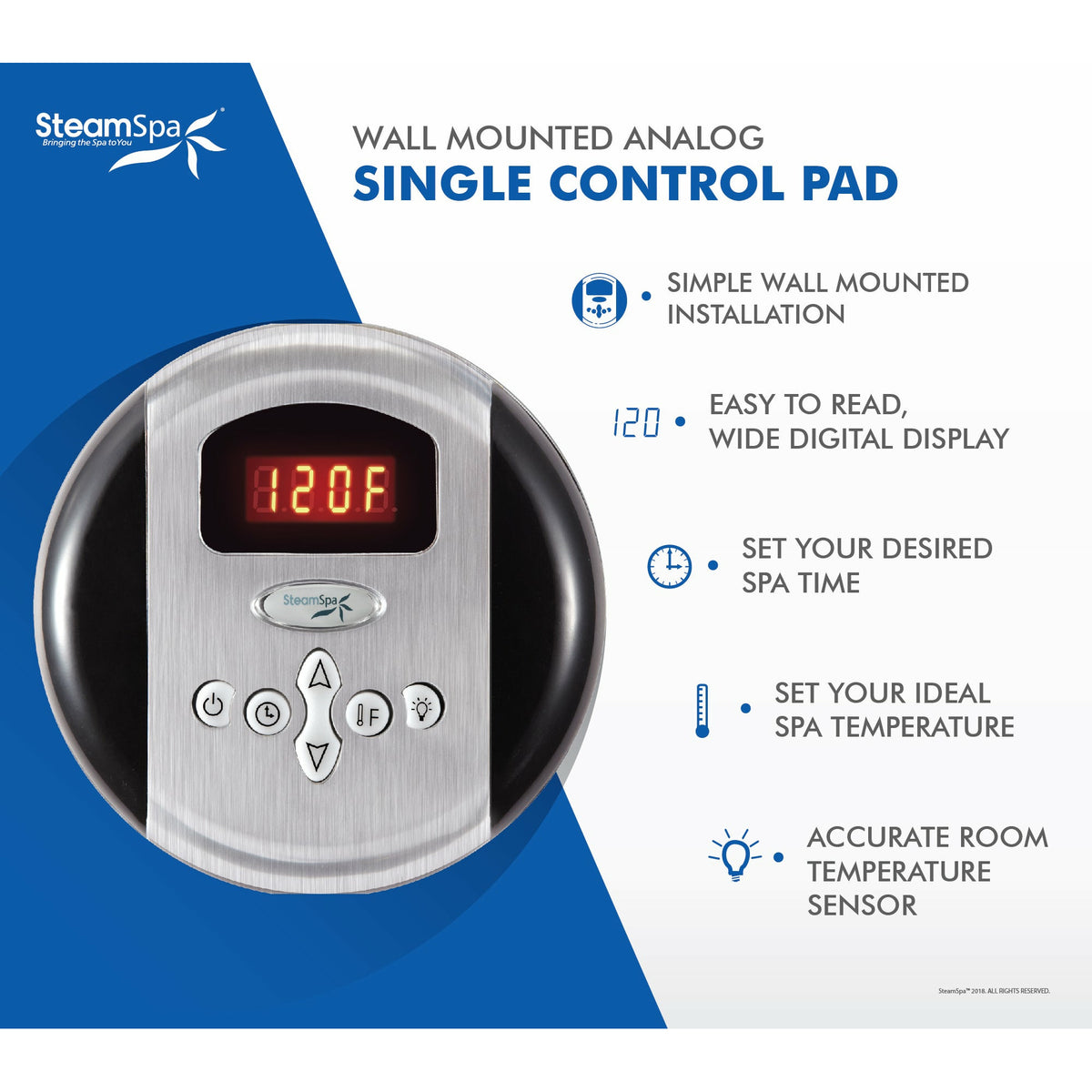 SteamSpa Indulgence Control Kit INPK - Control Panel - Brushed Nickel - Display temperature - Functions - Vital Hydrotherapy