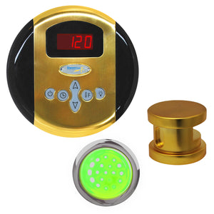 SteamSpa Indulgence Control Kit INPK - Control Panel, Steam head and Chroma therapy Light - Polished Gold - Display temperature - Vital Hydrotherapy 