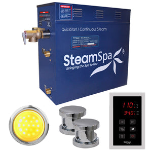 SteamSpa Indulgence 12 KW QuickStart Acu-Steam Bath Generator Package - Stainless Steel - Polished Chrome - 17 in. L x 9.25 in. W x 15 in. H - Includes a 12kW QuickStart Acu-Steam Bath Generator, Touch Pad Control Panel, Two Steam heads, Chroma therapy three color mode LED light, Pressure Relief Valve - INT1200 - Vital Hydrotherapy