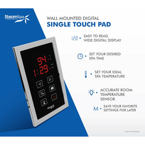Wall-mounted digital single touchpad - Polished Chrome- Functions - Vital Hydrotherapy