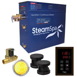 SteamSpa Indulgence 12 KW QuickStart Acu-Steam Bath Generator Package - Stainless Steel - Polished Oil Rubbed Bronze finish - 17 in. L x 9.25 in. W x 15 in. H - Includes a 12kW QuickStart Acu-Steam Bath Generator, Touch Pad Control Panel, Two Steam heads, Chroma therapy three color mode LED light, Pressure Relief Valve, with built-in auto drain - INT1200 - Vital Hydrotherapy
