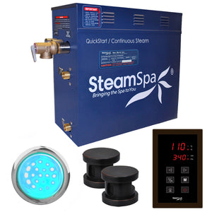SteamSpa Indulgence 12 KW QuickStart Acu-Steam Bath Generator Package - Stainless Steel - Polished Oil Rubbed Bronze finish - 17 in. L x 9.25 in. W x 15 in. H - Includes a 12kW QuickStart Acu-Steam Bath Generator, Touch Pad Control Panel, Two Steam heads, Chroma therapy three color mode LED light, Pressure Relief Valve - INT1200 - Vital Hydrotherapy