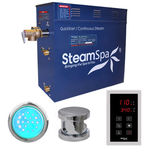 SteamSpa Indulgence 4.5 KW QuickStart Acu-Steam Bath Generator Package - 12 in. L x 6 in. W x 2 in. H - Stainless Steel - Polished Chrome - Includes a 4.5kW QuickStart Acu-Steam Bath Generator, Touch Pad Control Panel, Steam head, Chroma therapy three color mode LED light - INT450 - Vital Hydrotherapy