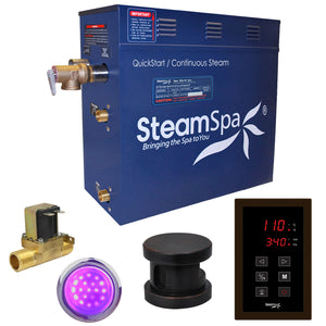 SteamSpa Indulgence 4.5 KW QuickStart Acu-Steam Bath Generator Package - 12 in. L x 6 in. W x 2 in. H - Stainless Steel - Polished Oil Rubbed Bronze - Includes a 4.5kW QuickStart Acu-Steam Bath Generator, Touch Pad Control Panel, Steam head, Chroma therapy three color mode LED light, with built-in auto drain - INT450 - Vital Hydrotherapy