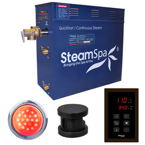 SteamSpa Indulgence 4.5 KW QuickStart Acu-Steam Bath Generator Package - 12 in. L x 6 in. W x 2 in. H - Stainless Steel - Polished Oil Rubbed Bronze - Includes a 4.5kW QuickStart Acu-Steam Bath Generator, Touch Pad Control Panel, Steam head, Chroma therapy three color mode LED light - INT450 - Vital Hydrotherapy