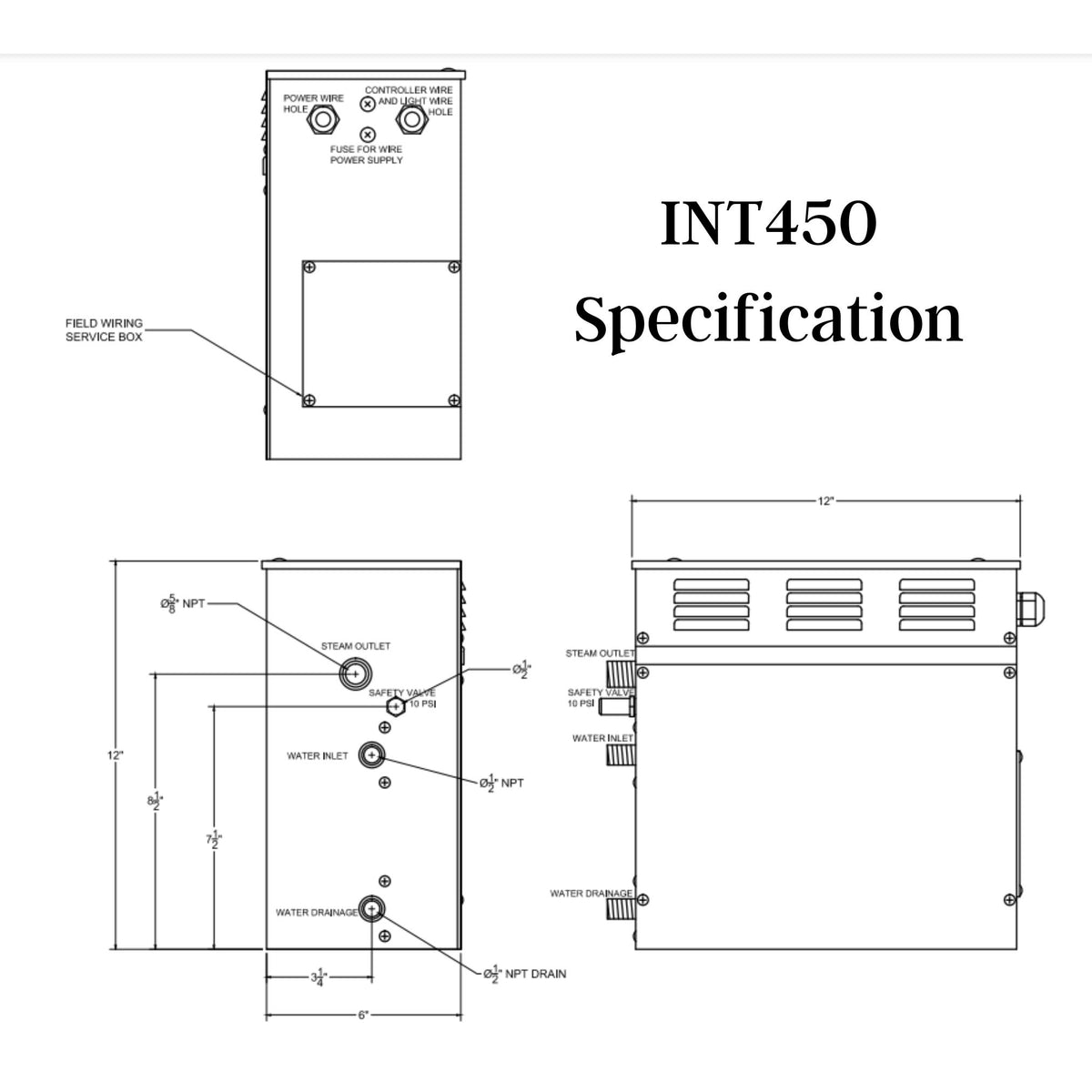4.5 KW QuickStart Acu-Steam Bath Generator Specification  Drawing - Vital Hydrotherapy