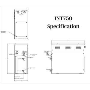 7.5 KW QuickStart Acu-Steam Bath Generator Specification drawing  - Vital Hydrotherapy