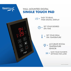 SteamSpa Indulgence Touch Panel Control Kit INTPK - Single Touch Pad Control Panel - Polished oil rubbed bronze finish - Display time and temperature - Functions - Vital Hydrotherapy