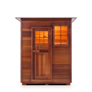 Enlighten sauna SaunaTerra Dry Traditional MoonLight 3 Person Indoor roofed Canadian Red Cedar Wood Outside And Inside front view