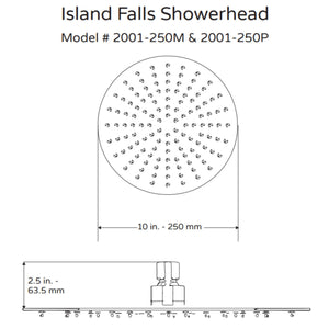 PULSE ShowerSpas Stainless Steel Shower Head - Island Falls 250mm 2001-250 Specification Drawing - Vital Hydrotherapy